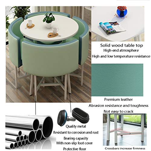 Army Green Round Table and Chair Set with 4 Leather Chairs P973298