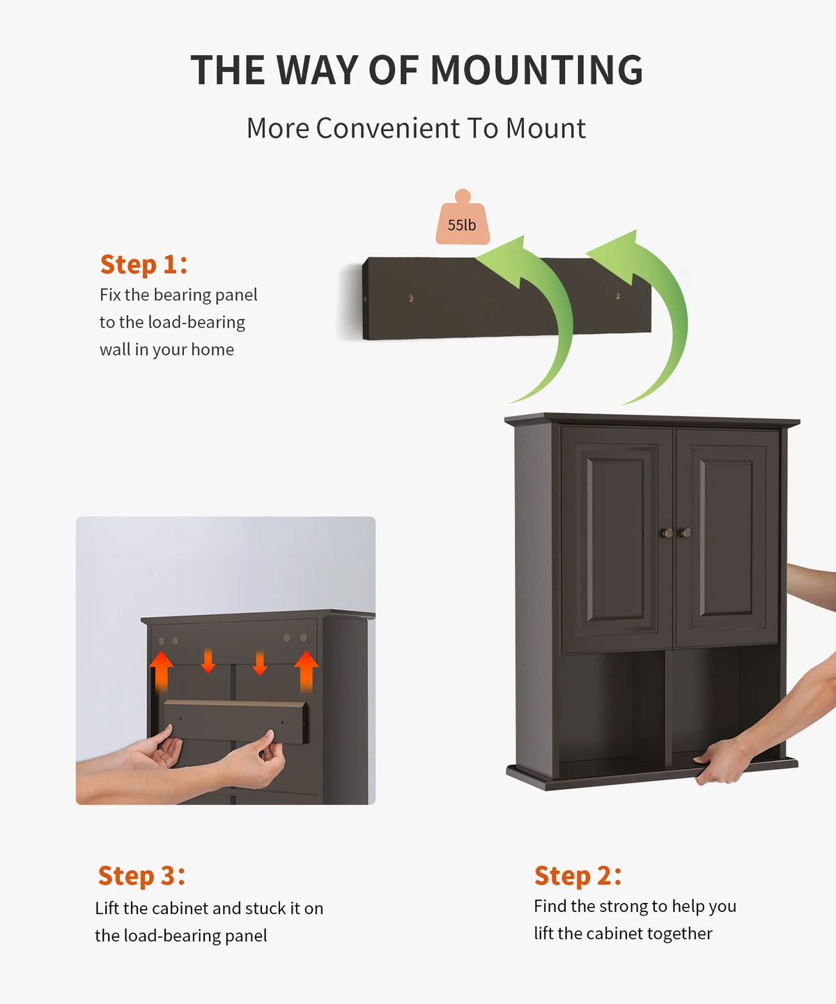 Wooden Wall Mounted Cabinet with LED and Adjustable Shelf G9821