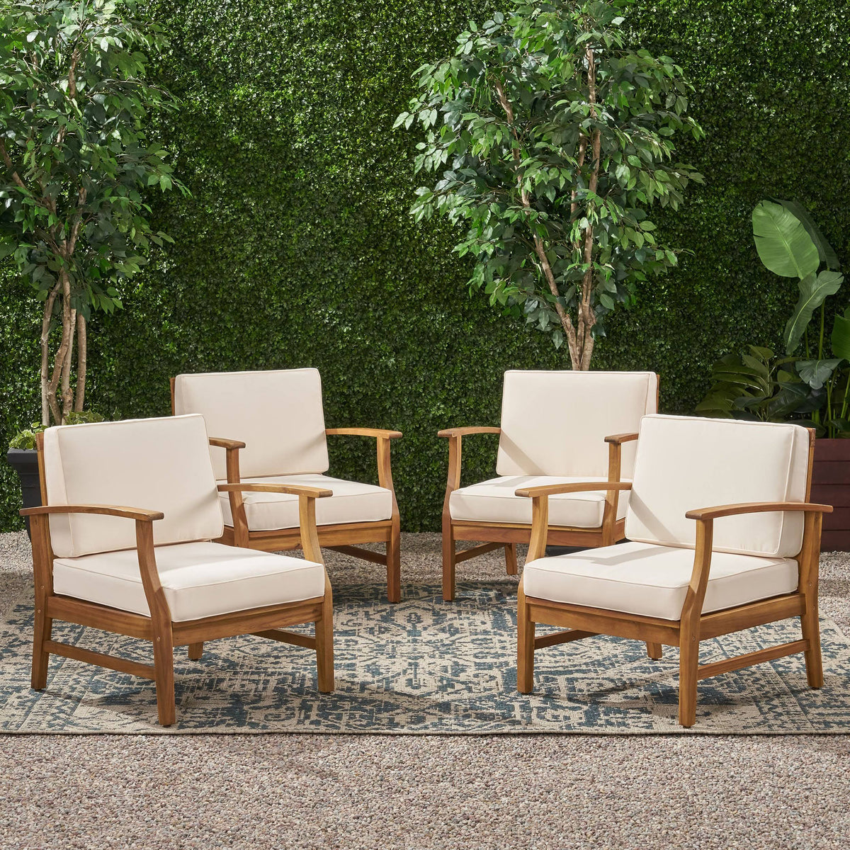 Outdoor Teak Finished Acacia Wood Club Chairs Q19591