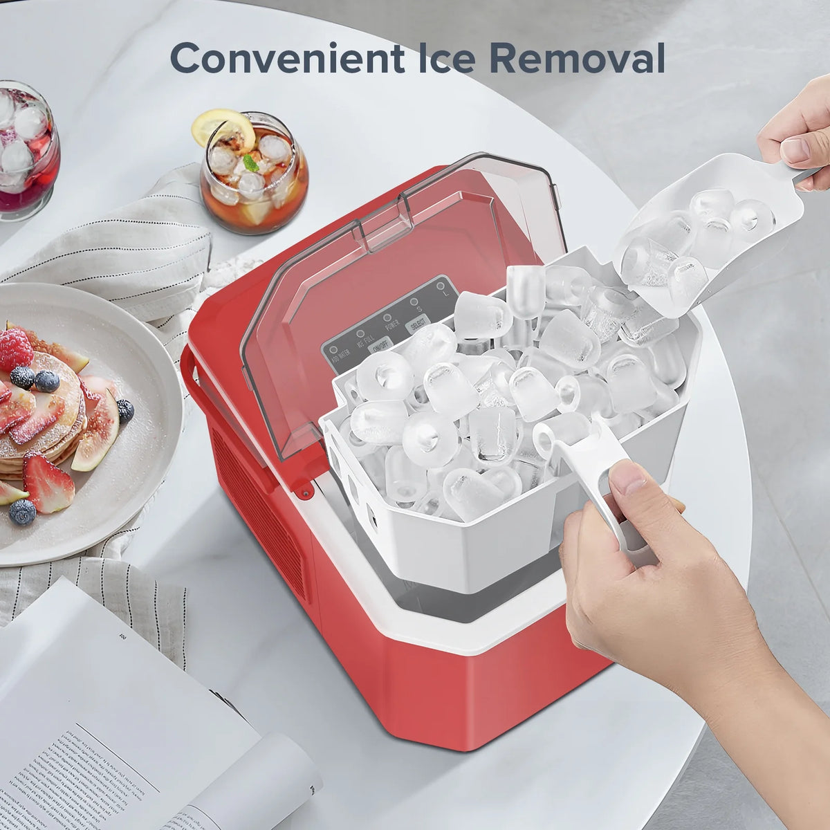 Countertop Portable Ice Maker Machine with Handle and Ice Scoop, Red Z549