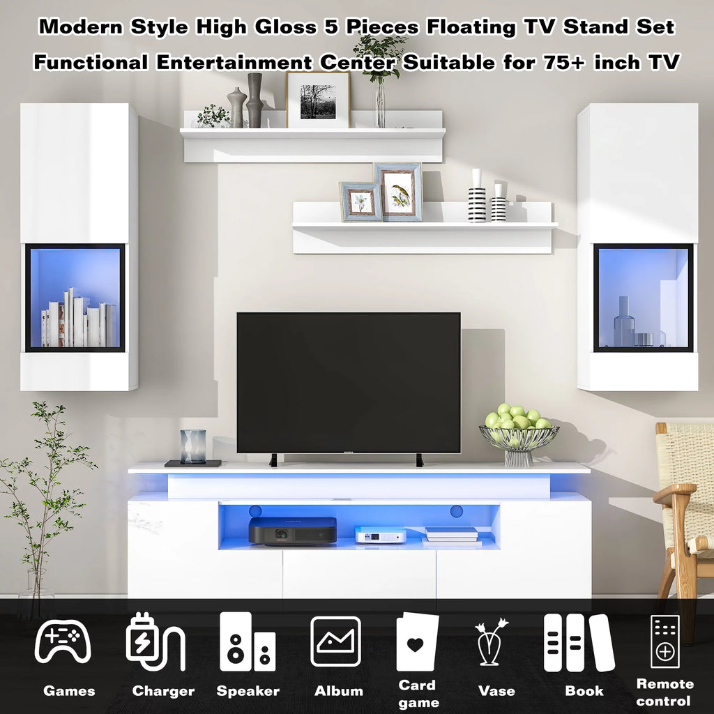 White High Gloss Wall Mounted TV Stand Set L496707