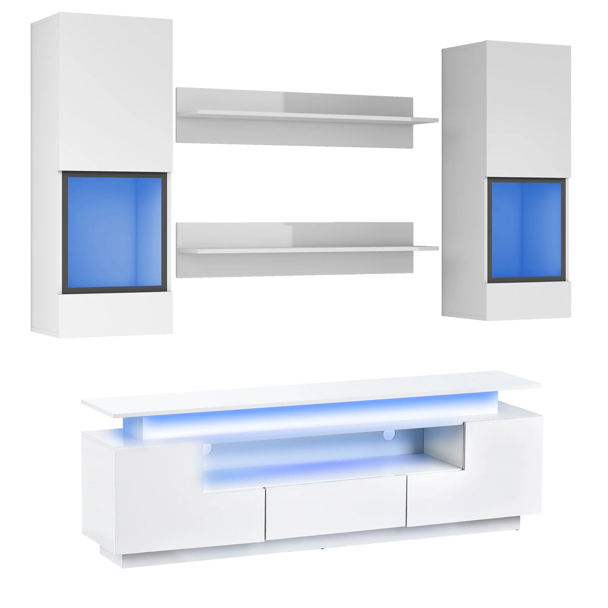 White High Gloss Wall Mounted TV Stand Set L496707