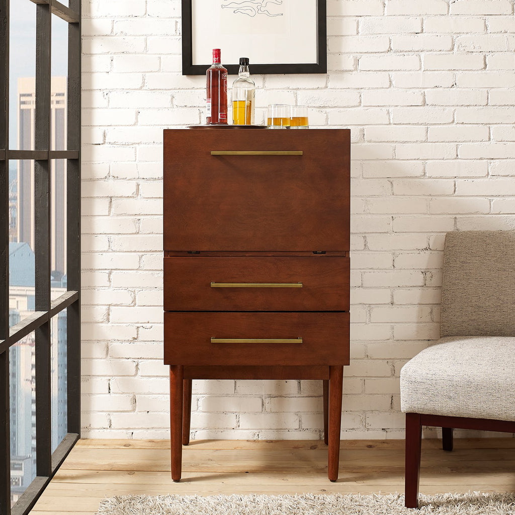2 Drawer Wood Bar Cabinet in Mahogany P22022