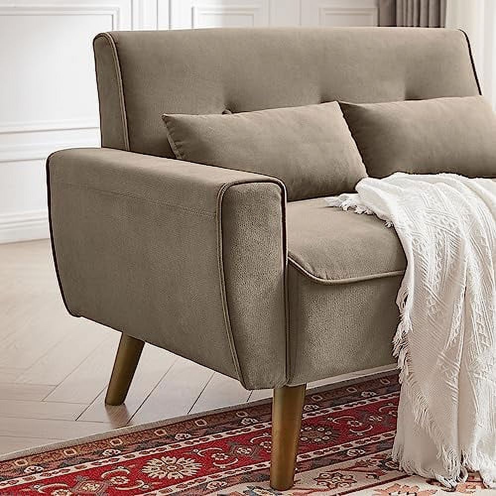 48" Linen Loveseat Sofa with Throw Pillows U6795