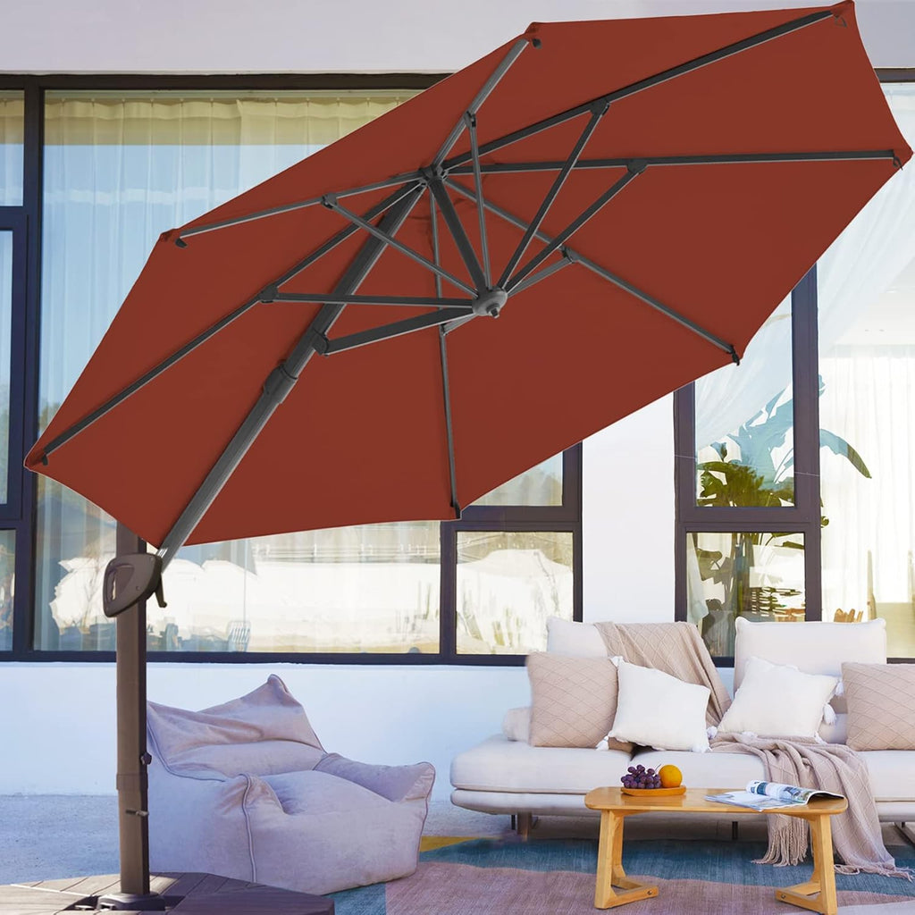 Beige 9x9 FT Square Cantilever Patio Umbrella with Aluminum Frame C50068