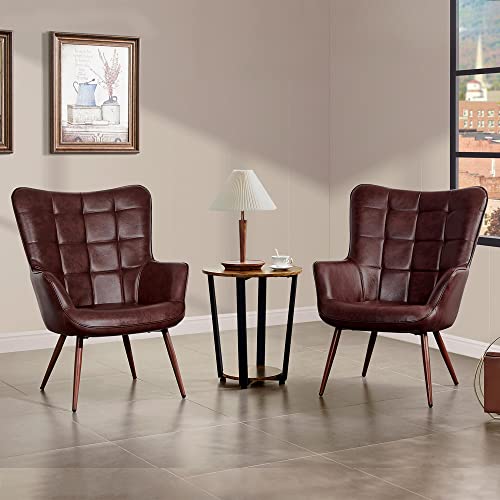 Camel Leather Accent Chairs with Metal Legs T987240