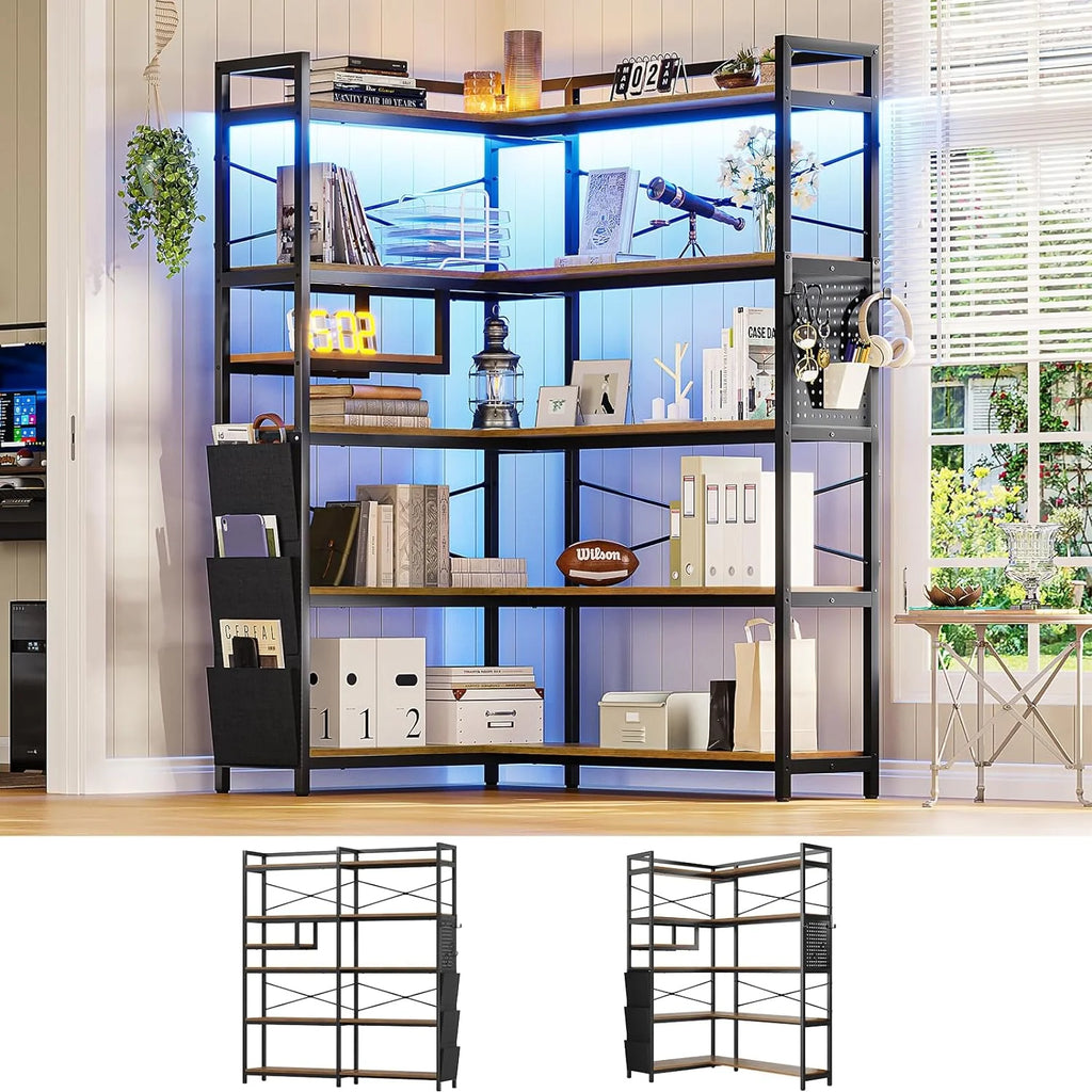 5-Tier Convertible Corner Bookshelf with Storage Y454450