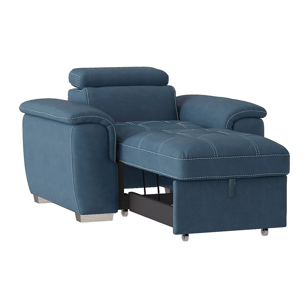 Blue Microfiber Accent Chair with Pull Out Ottoman K123221
