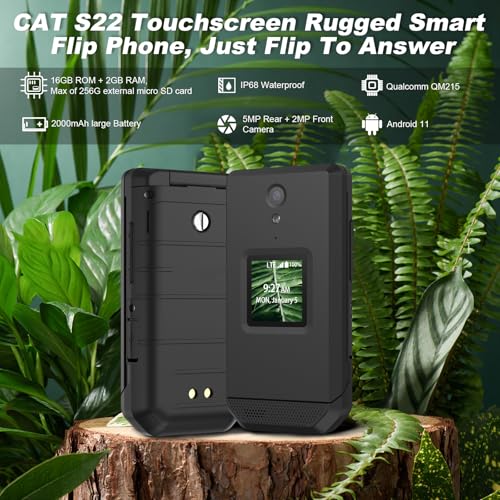 S22 Smart Flip Phone Unlocked 16GB 2.8 Touchscreen Rugged Cell Phone Android 11 IP68 Water Resistant 4G LTE GSM J2152