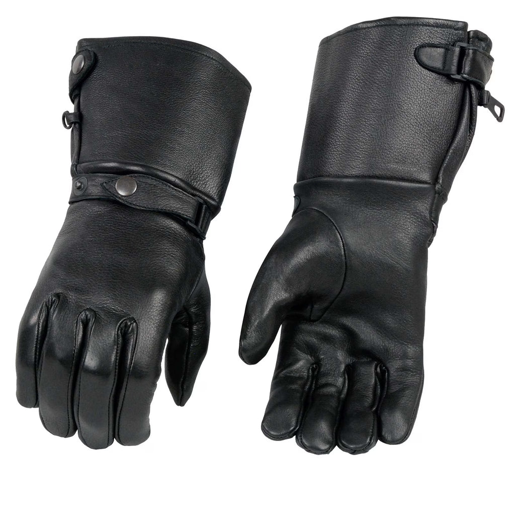 Deerskin Gauntlet Motorcycle Gloves with Snap Closure Thermal Lined T87848