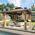 10'x13' Hardtop Gazebo with Polycarbonate Double Roof, Aluminum Frame with Curtains and Netting W455