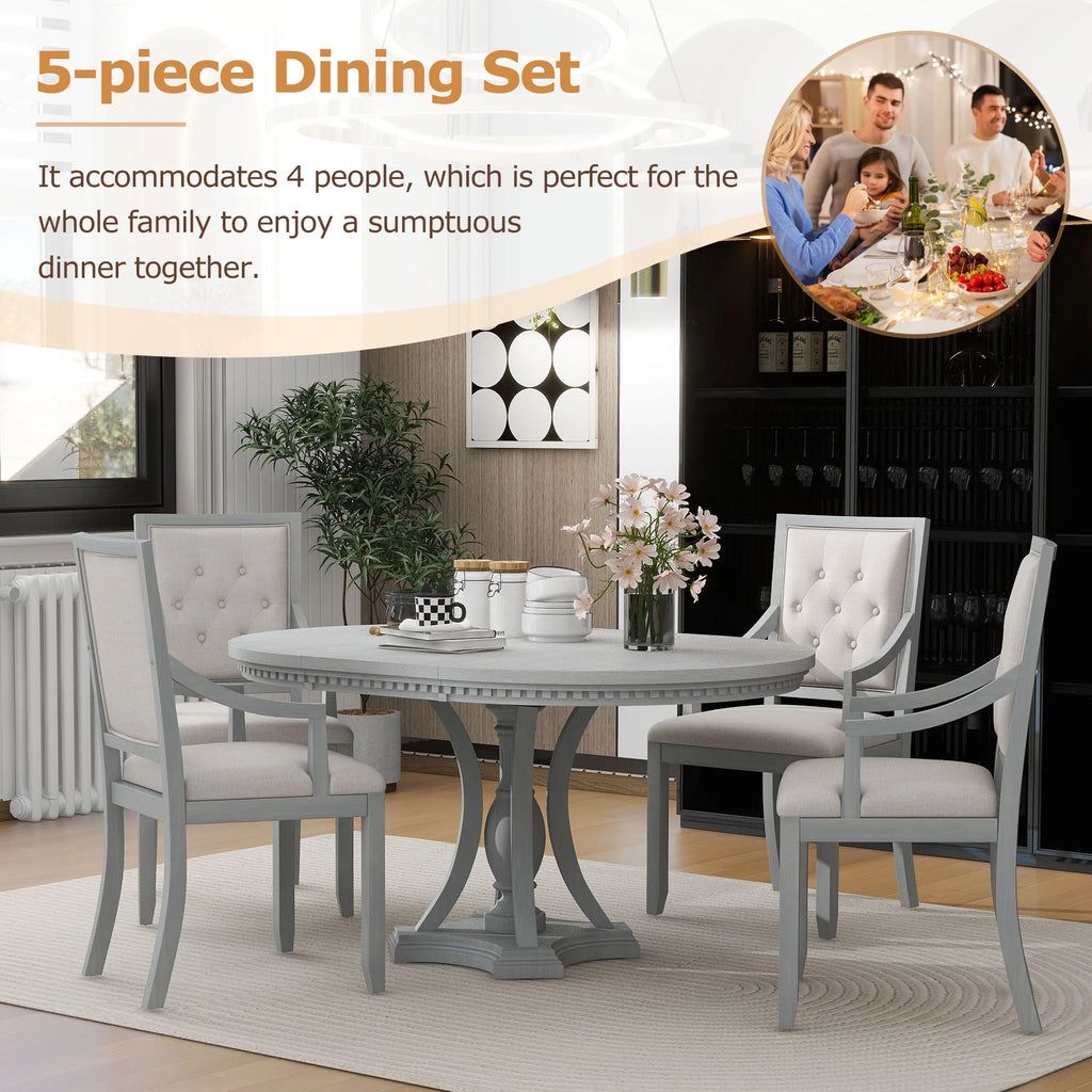 5 Piece Gray Wood Dining Table Set with 4 Upholstered Chairs E30339