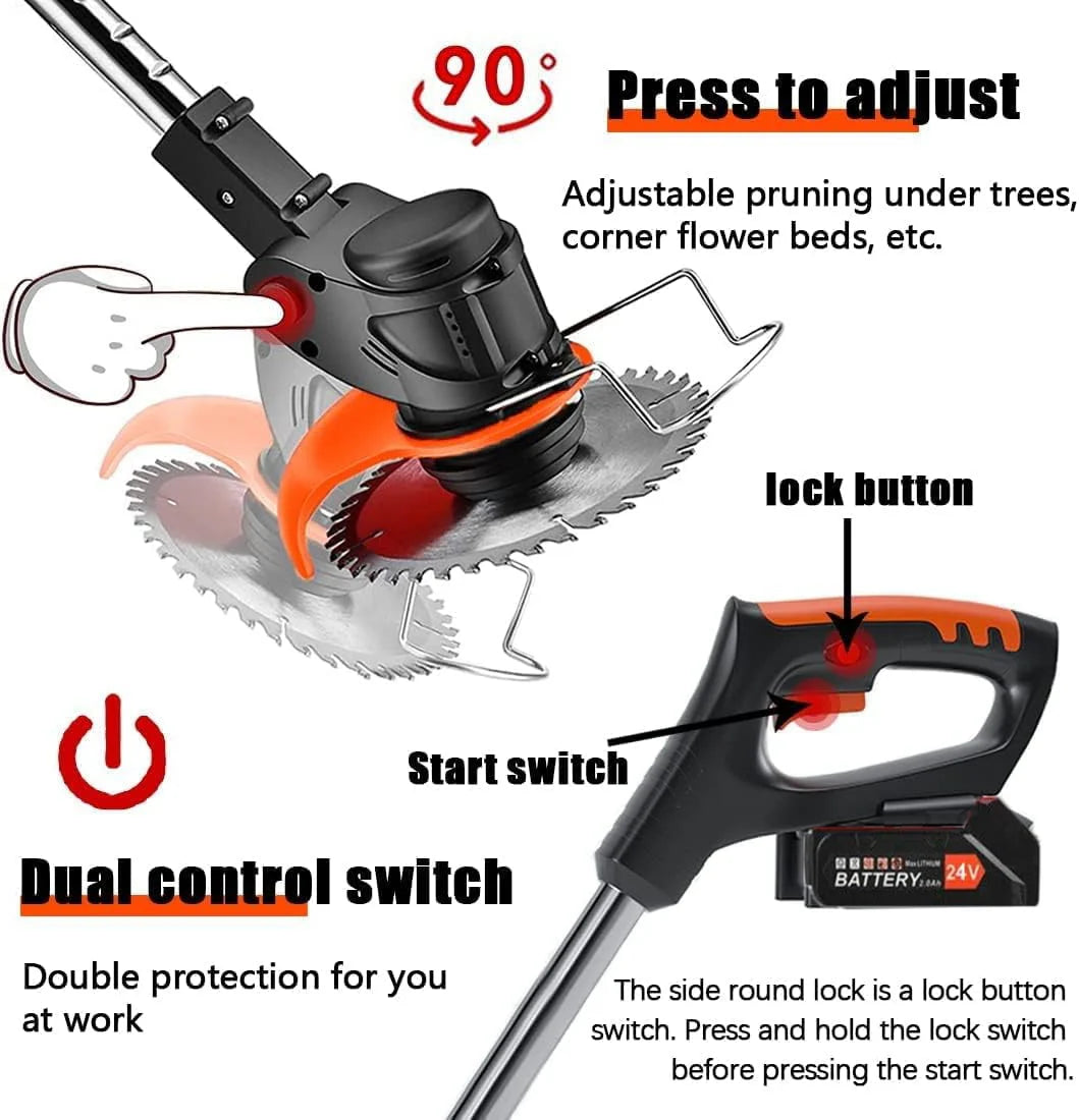 Cordless Electric Grass Trimmer with 3 Types Blades 2 Batteries R341