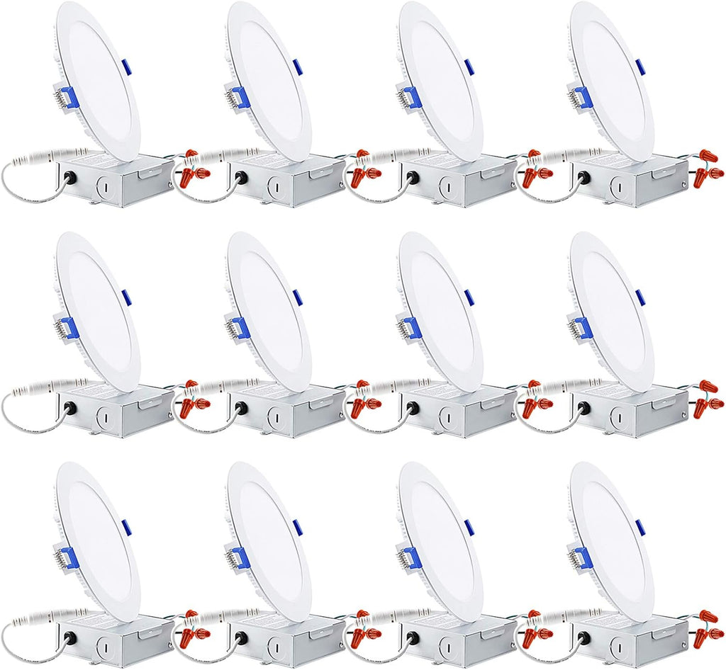 12-Pack 6 Inch LED Recessed Lighting with Junction Box, 4000K Cool White, Dimmable W137114