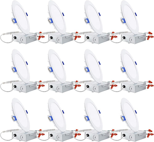 12-Pack 6 Inch LED Recessed Lighting with Junction Box, 4000K Cool White, Dimmable W137114