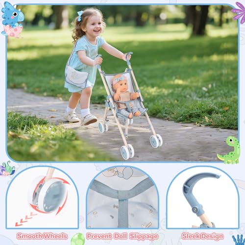 12 inch Doll Stroller Crib Bed Nursery Role Play Set with Play Mat and Travel Bag F753393