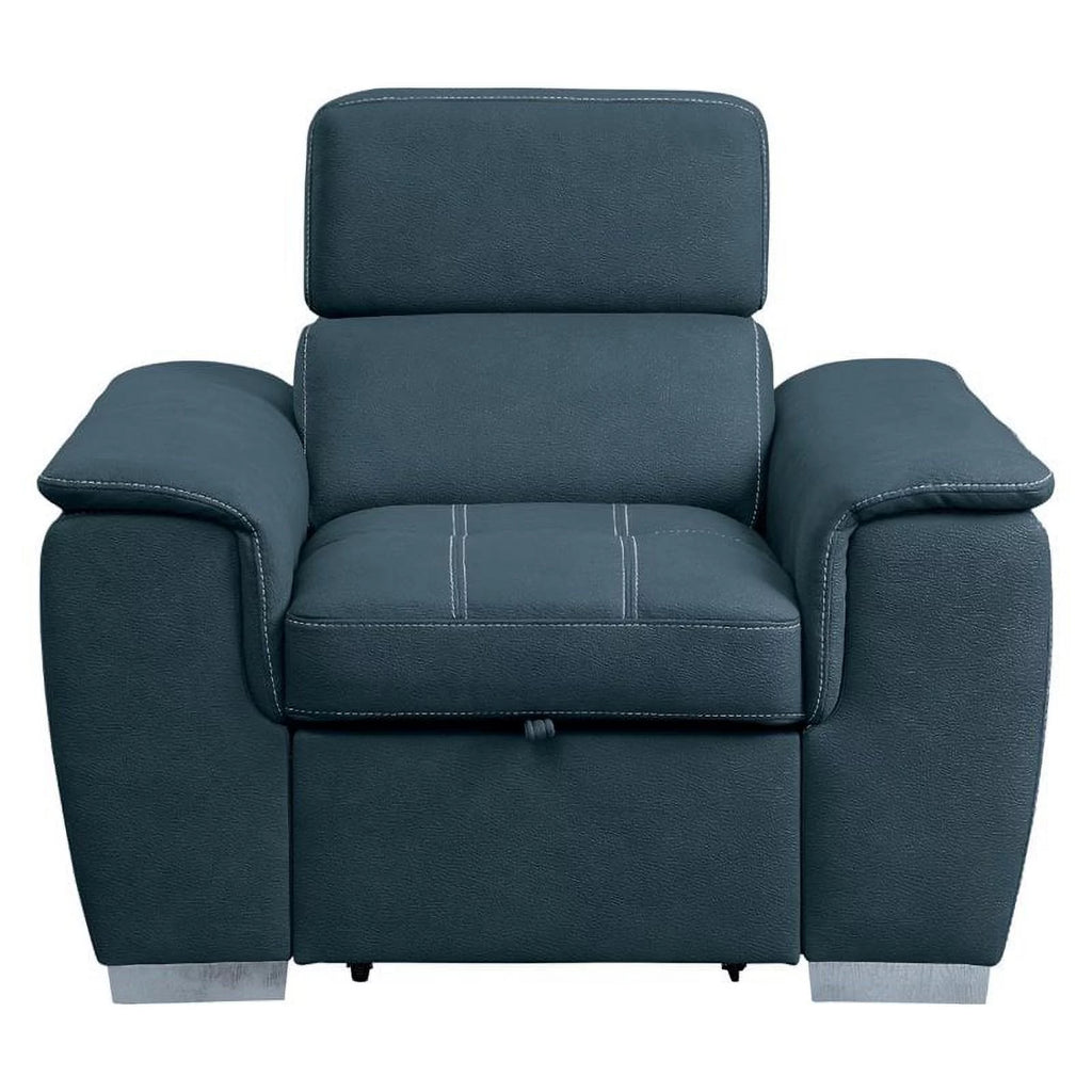 Blue Microfiber Accent Chair with Pull Out Ottoman K123221