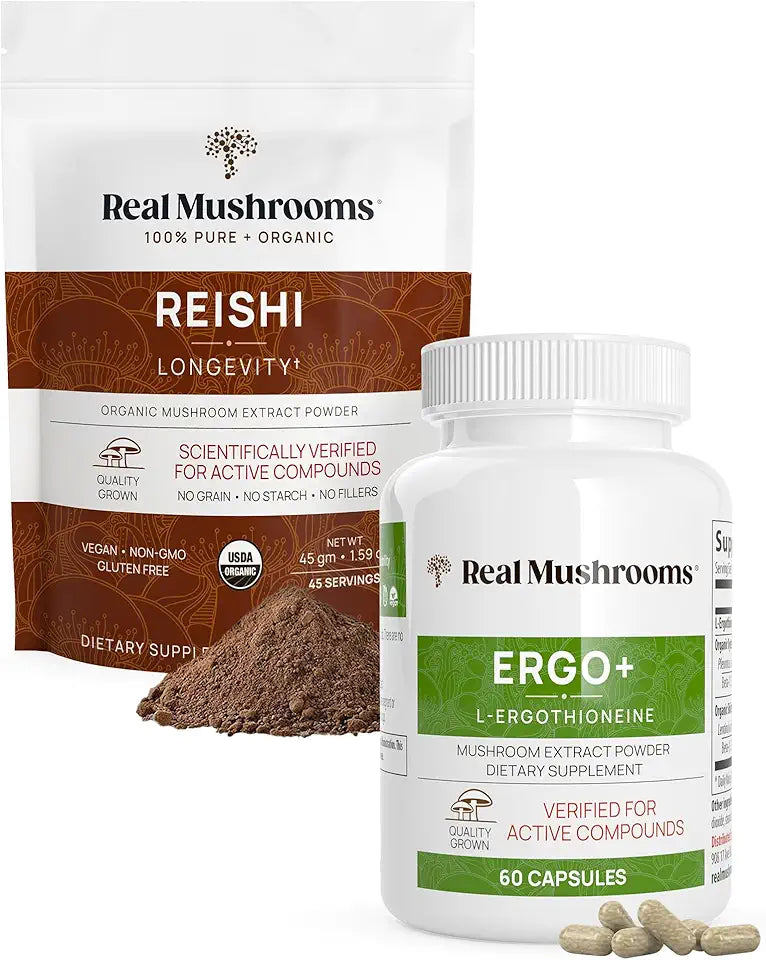 Ergothioneine and Reishi Organic Powder Bundle with Shiitake and Oyster Mushroom Extracts U836726