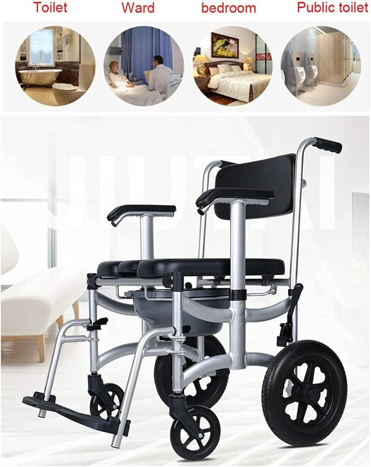 Toilet Commode Chair with Adjustable Height, Detachable Pot and Brakes N37569