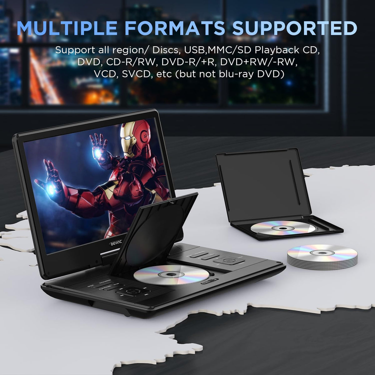 16.9" Portable DVD Player with 14.1" HD Screen, Rechargeable Battery, Dual Speakers N513995