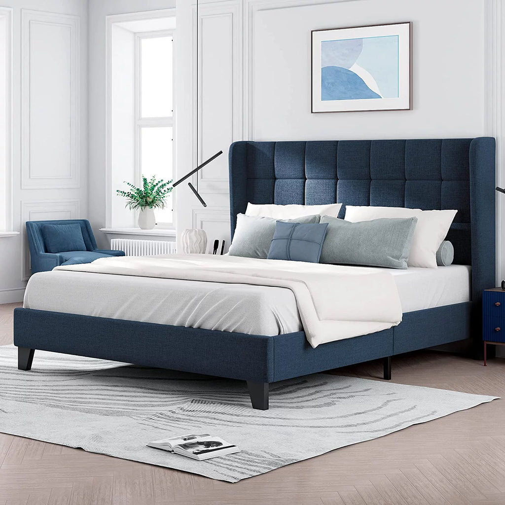 Queen Size Wingback Fabric Upholstered Platform Bed Frame G360152
