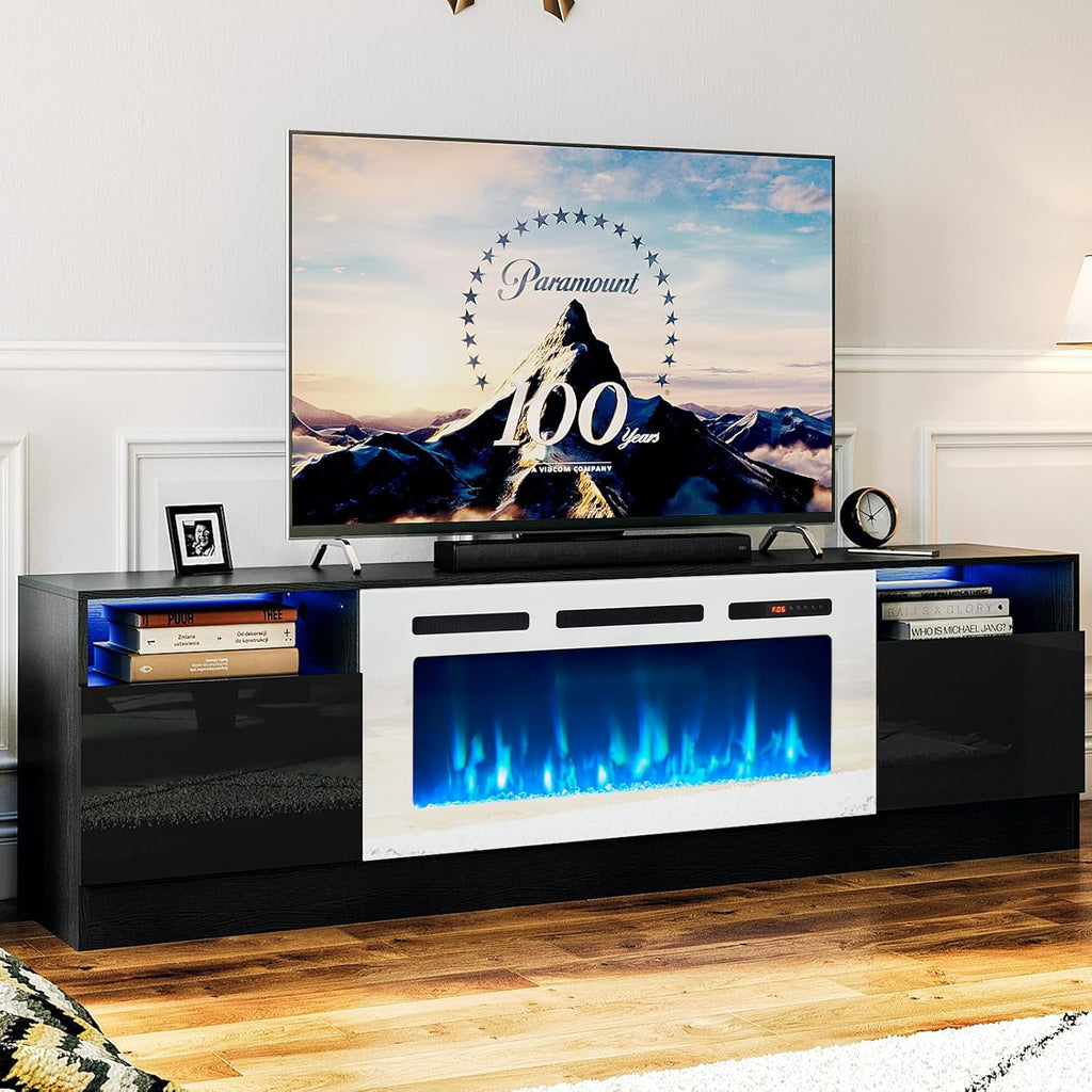 Black 79 inch Fireplace TV Stand with Electric Fireplace Z961004