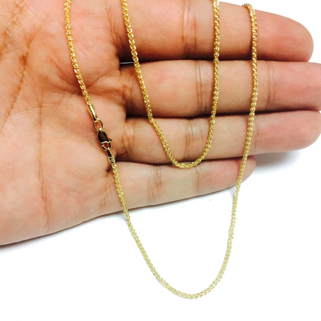 14K Yellow Gold 1.5MM Round Wheat Link Pendant Necklace Chain 16" - 30" C25220