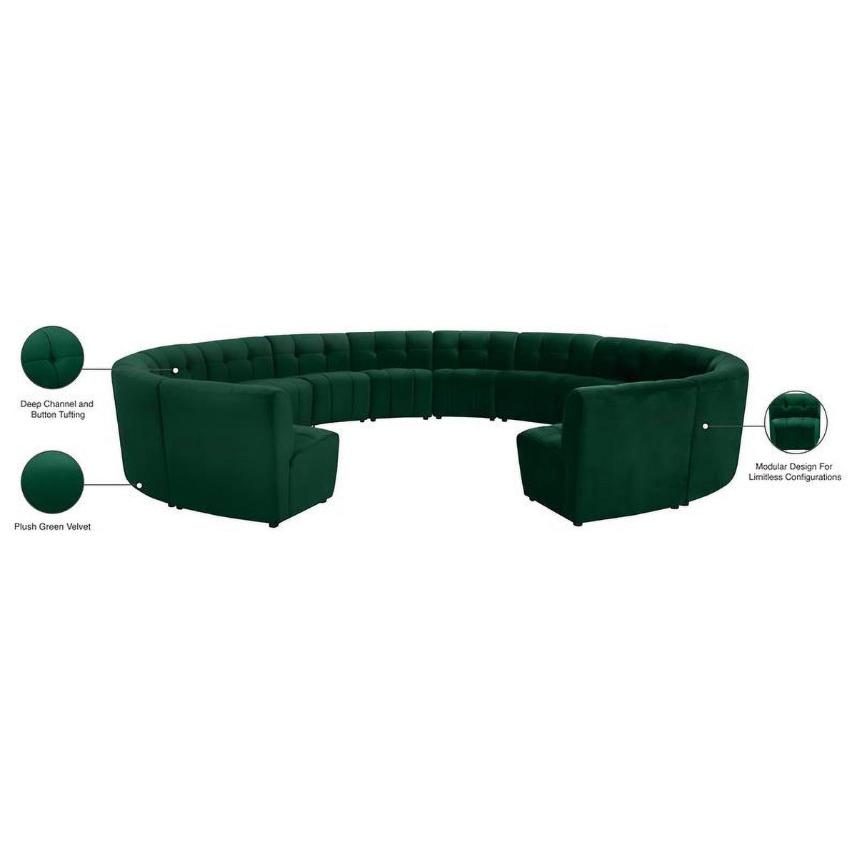 Green Velvet Upholstered Modular 14 Piece Sectional Sofa C3434