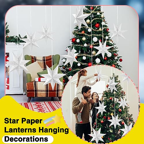 7 Pack 18 Inch 14 Inch 12 Inch 10 Inch 3D Hollow Out Hanging Paper Star Lanterns Z451962