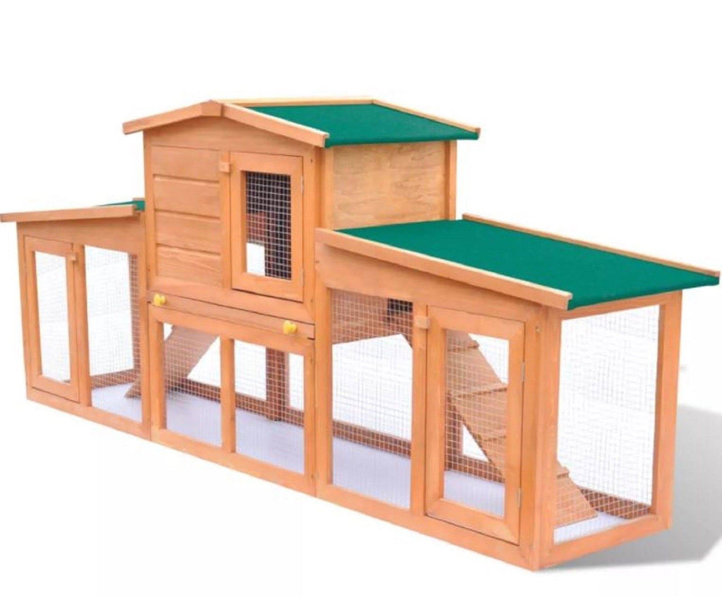75 in. Wood Chicken Coop Small Animal House Rabbit Hutch Pet Cage with 2 Runs X897082