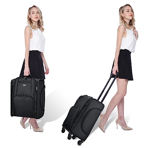 Black Rolling Makeup Train Case Soft Sided Cosmetic Storage Organizer Carry on Travel with Removable Side Pocket Bag D1423