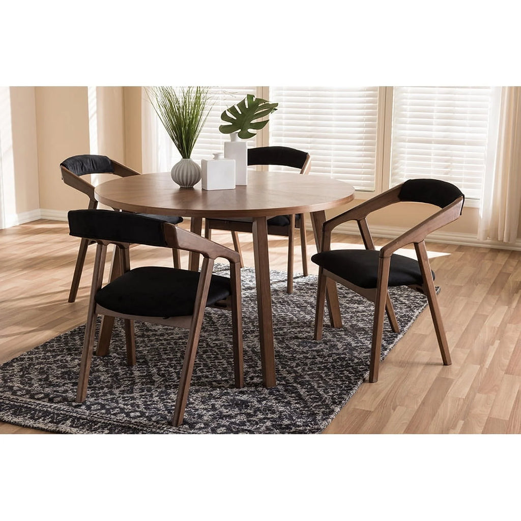 Black Fabric and Walnut Wood Dining Set A48537
