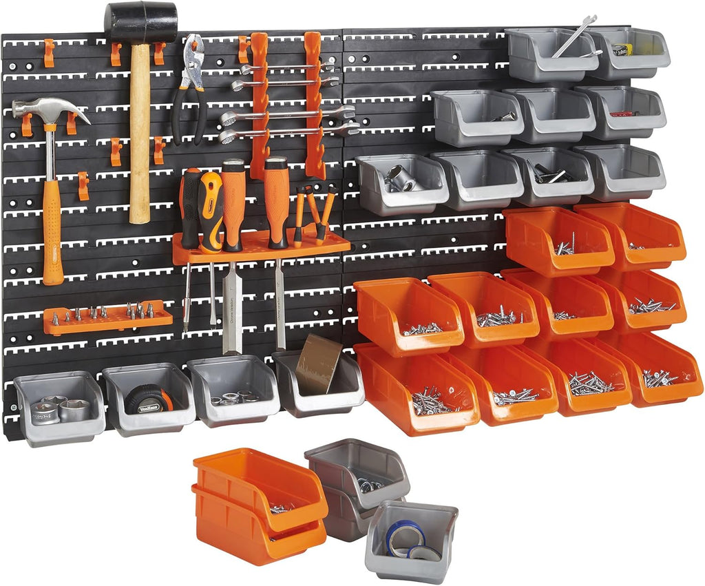44 Piece Wall Mounted Pegboard Hook Storage Bins and Panel Set O662