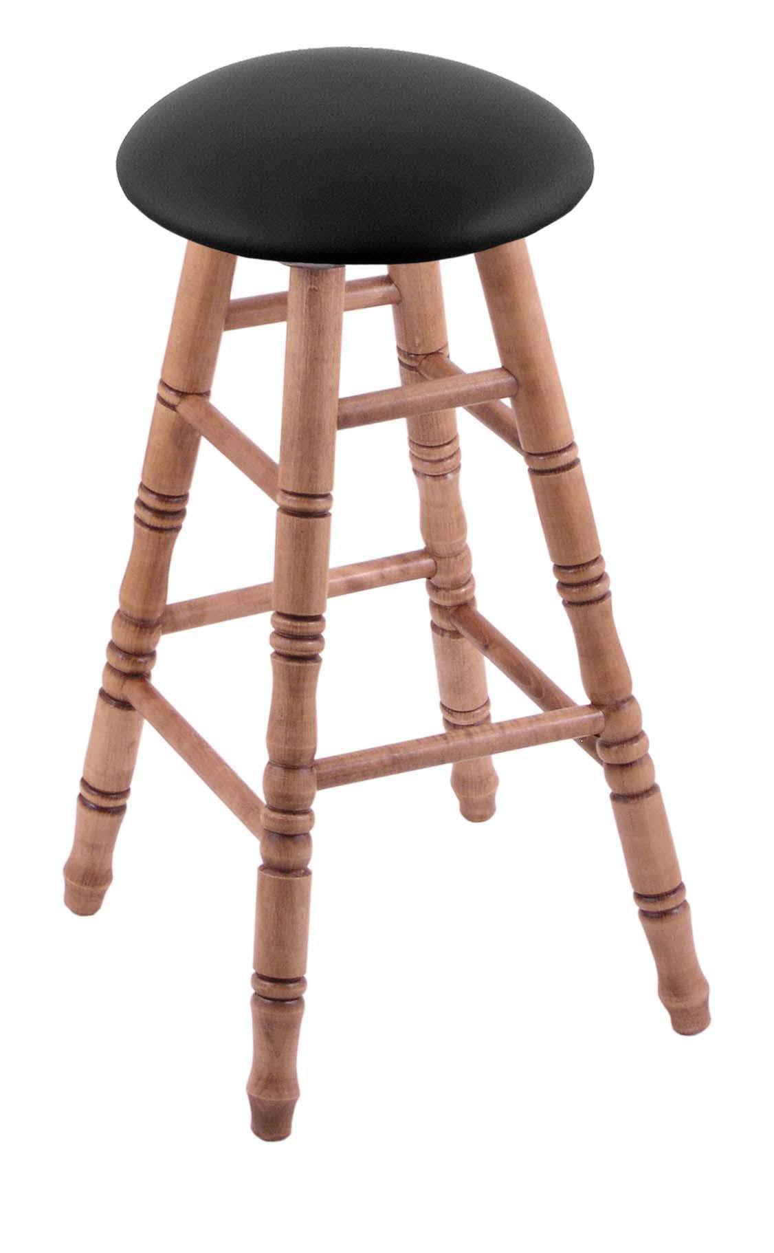 Medium Finish Maple Bar Stool with Black Vinyl Seat and Turned Legs O30409