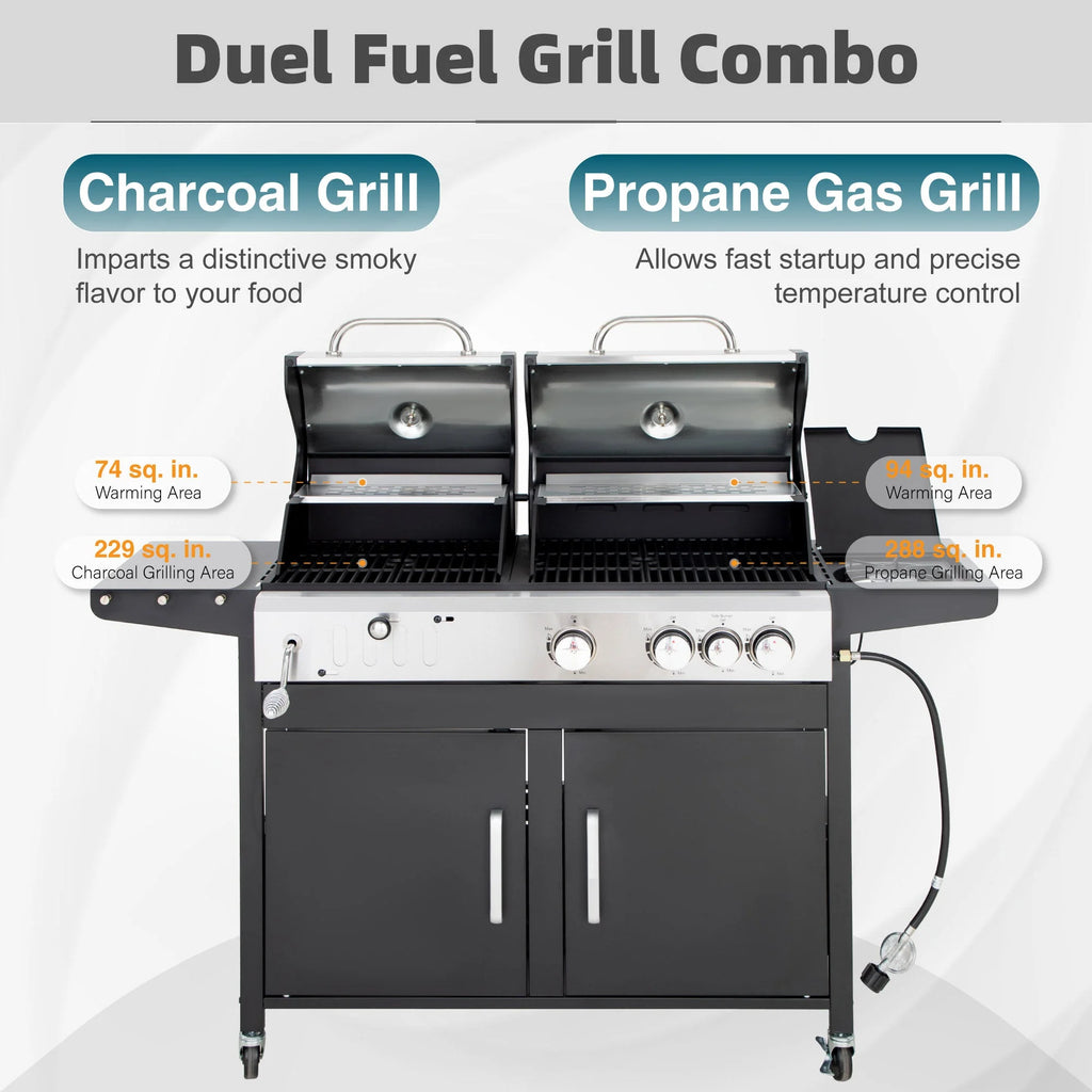 Dual Fuel Gas and Charcoal Grill Combo with Side Burner R2615