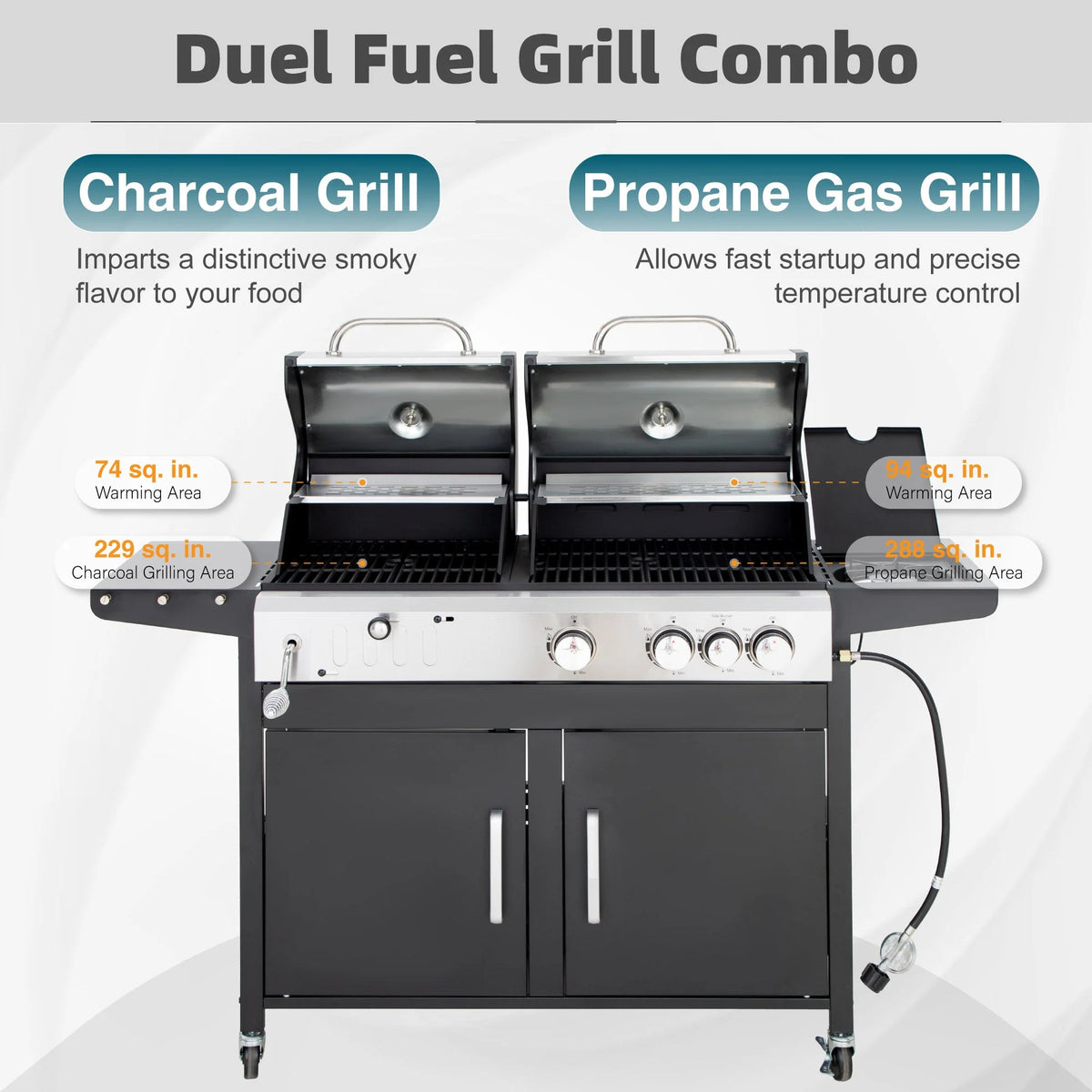 Dual Fuel Gas and Charcoal Grill Combo with Side Burner R2615