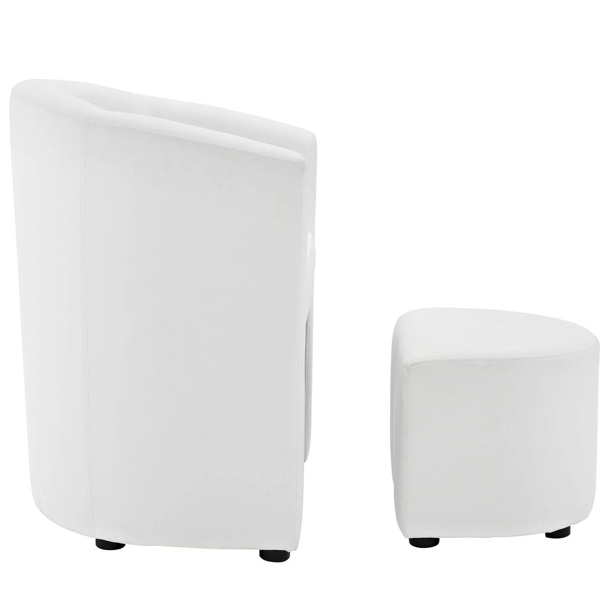 White Faux Leather Armchair and Ottoman F7169