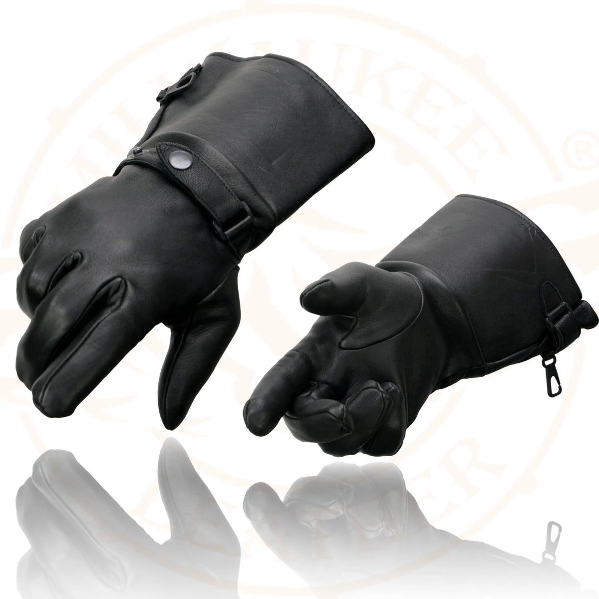 Deerskin Gauntlet Motorcycle Gloves with Snap Closure Thermal Lined T87848