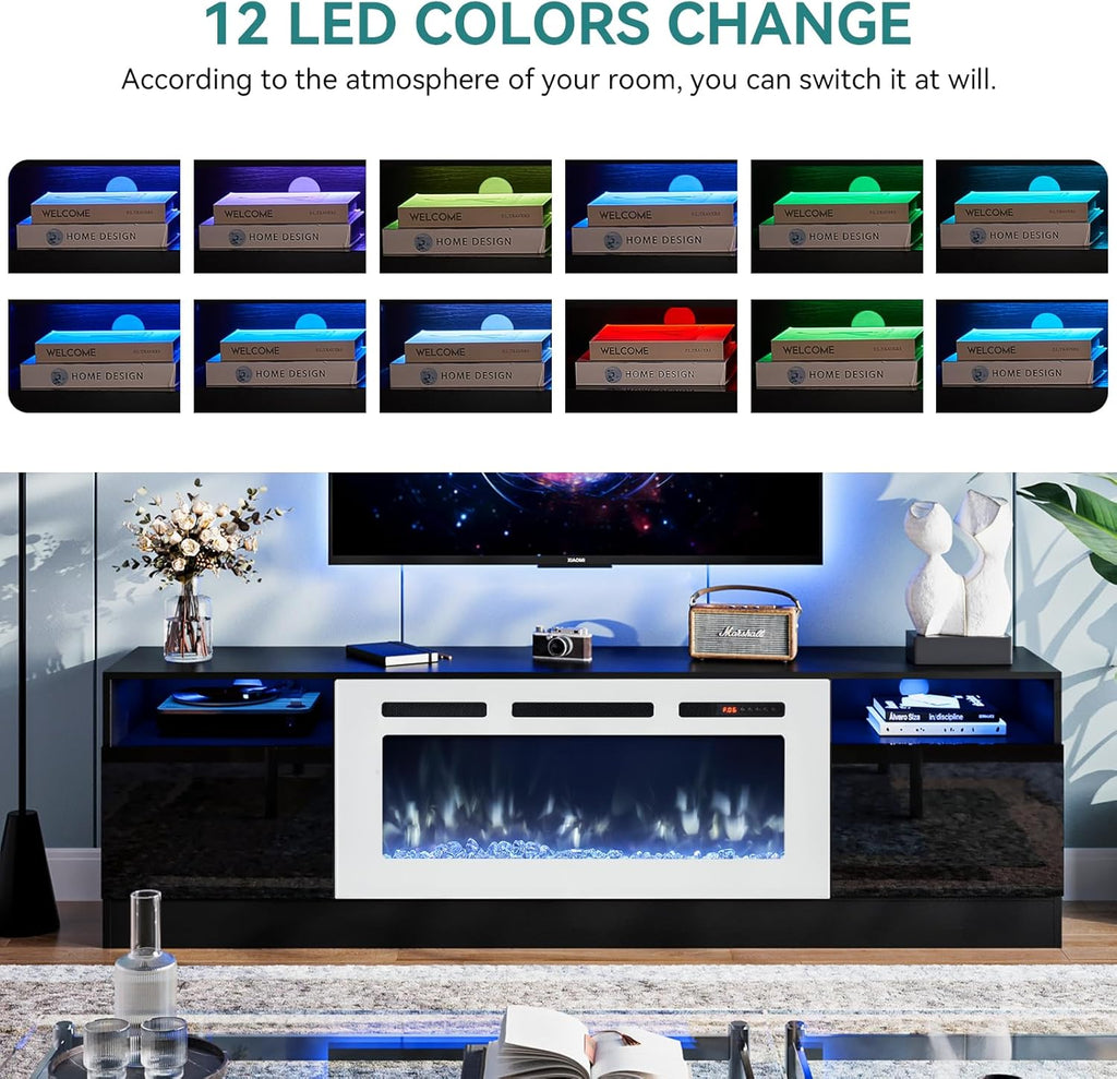 Black 79 inch Fireplace TV Stand with Electric Fireplace Z961004