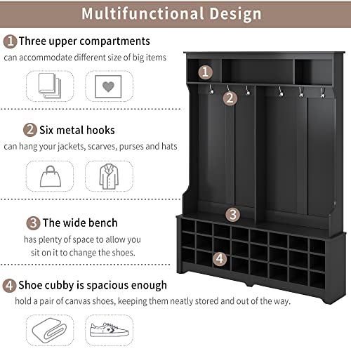 White Wood Hallway Organizer with 3 Shelves, 2 Drawers, Bench, Shoe Rack I23218
