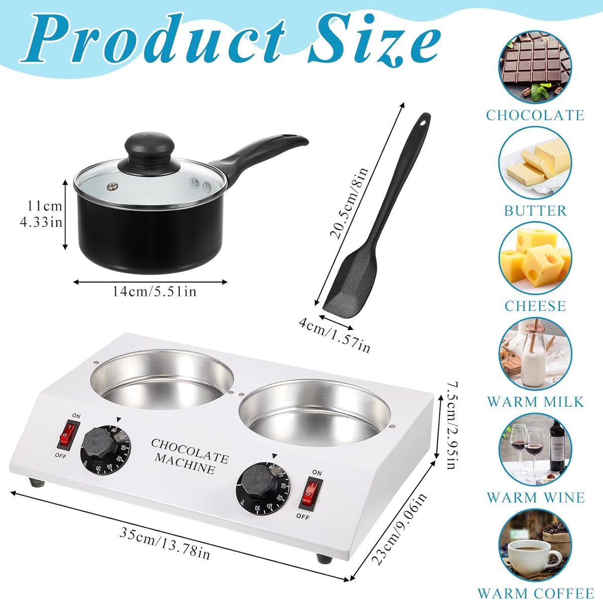 Chocolate Boiler Pot Electric Heating Chocolate Melting Tempering Machine with 1 Silicone Spatula Aluminum Boiler Y75368