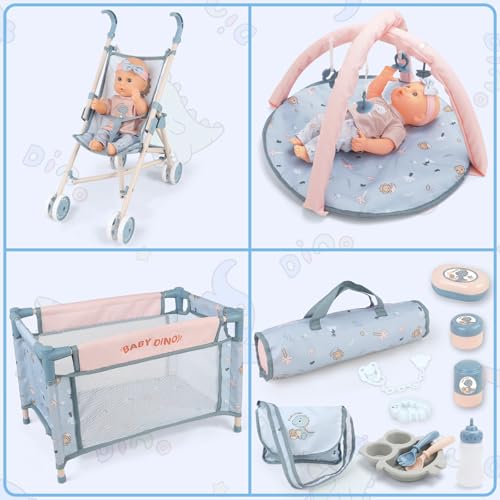 12 inch Doll Stroller Crib Bed Nursery Role Play Set with Play Mat and Travel Bag F753393
