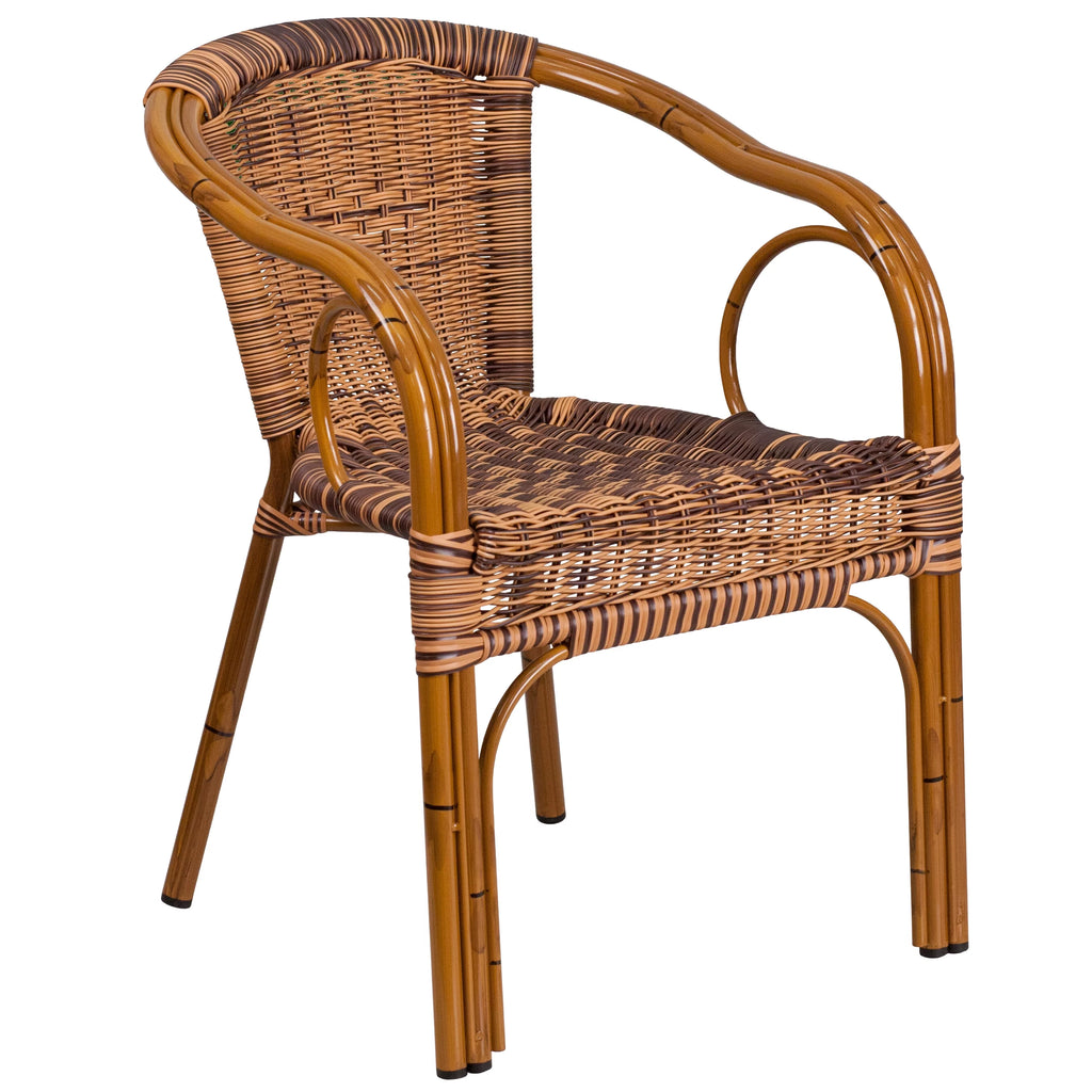 Brown Rattan Patio Chair with Dark Red Frame H7591
