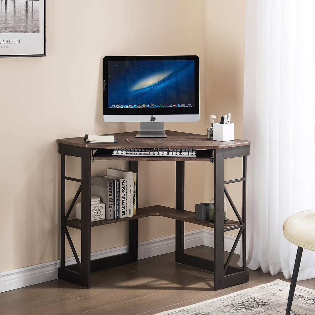 Corner Computer Desk with Keyboard Tray Dark Brown H9435