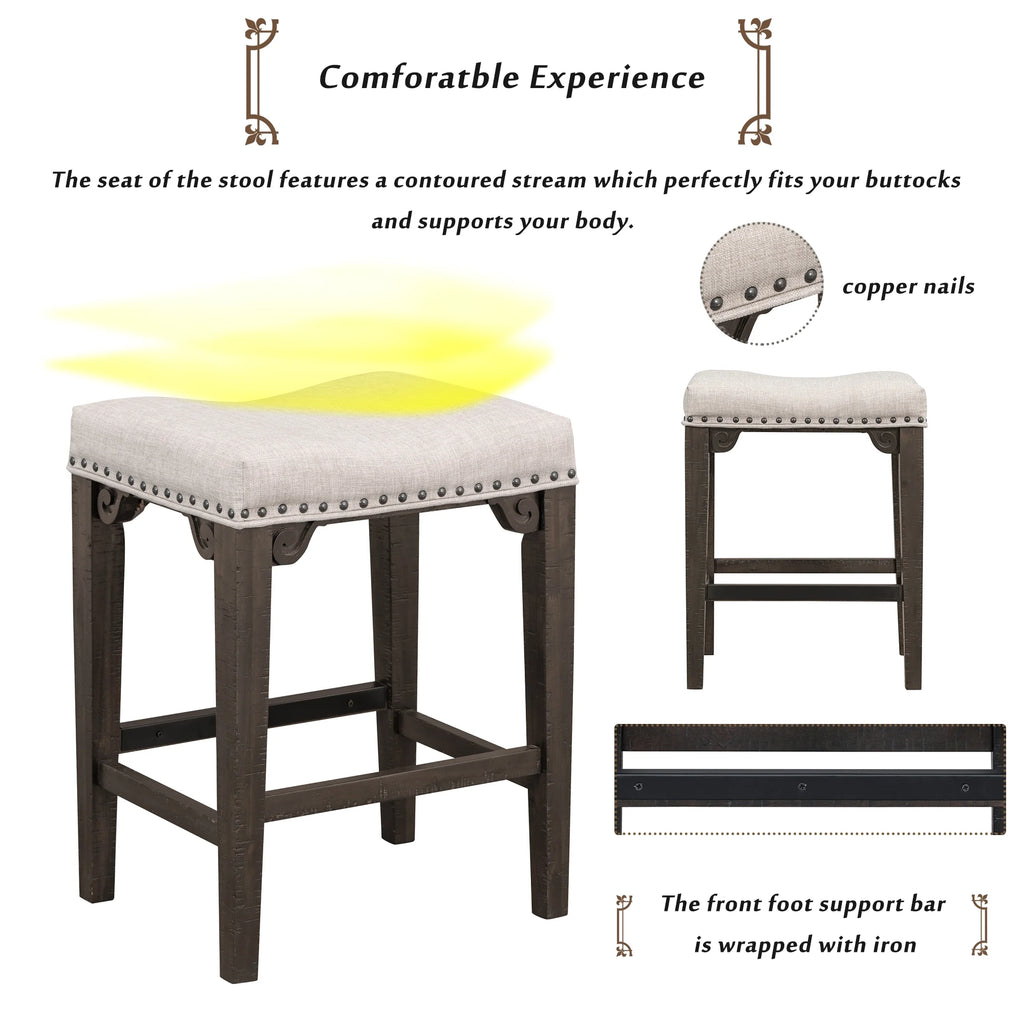 3-Piece Solid Wood Counter Height Dining Set with 2 Saddle Stools V24506