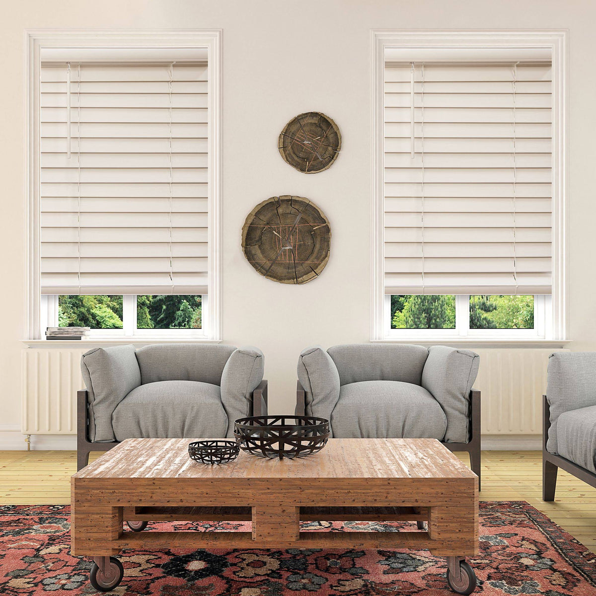 White 53.5x22 Cordless Faux Wood Blinds B3311