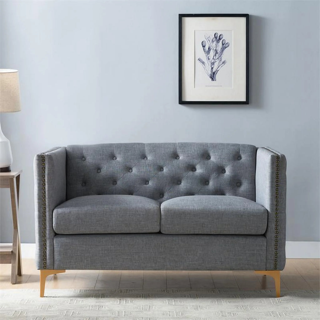 Light Gray Tufted Fabric Loveseat G95322