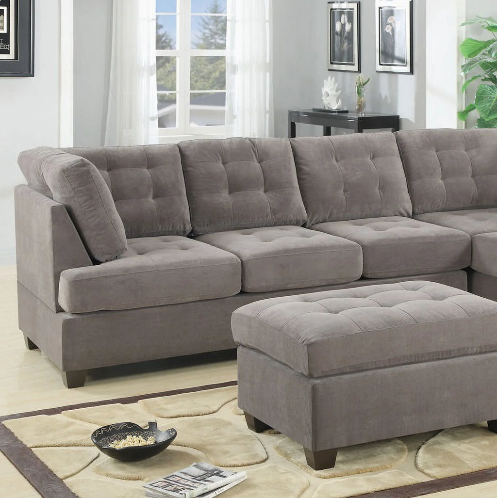Charcoal Waffle Suede Sectional Sofa with Pillows D47003