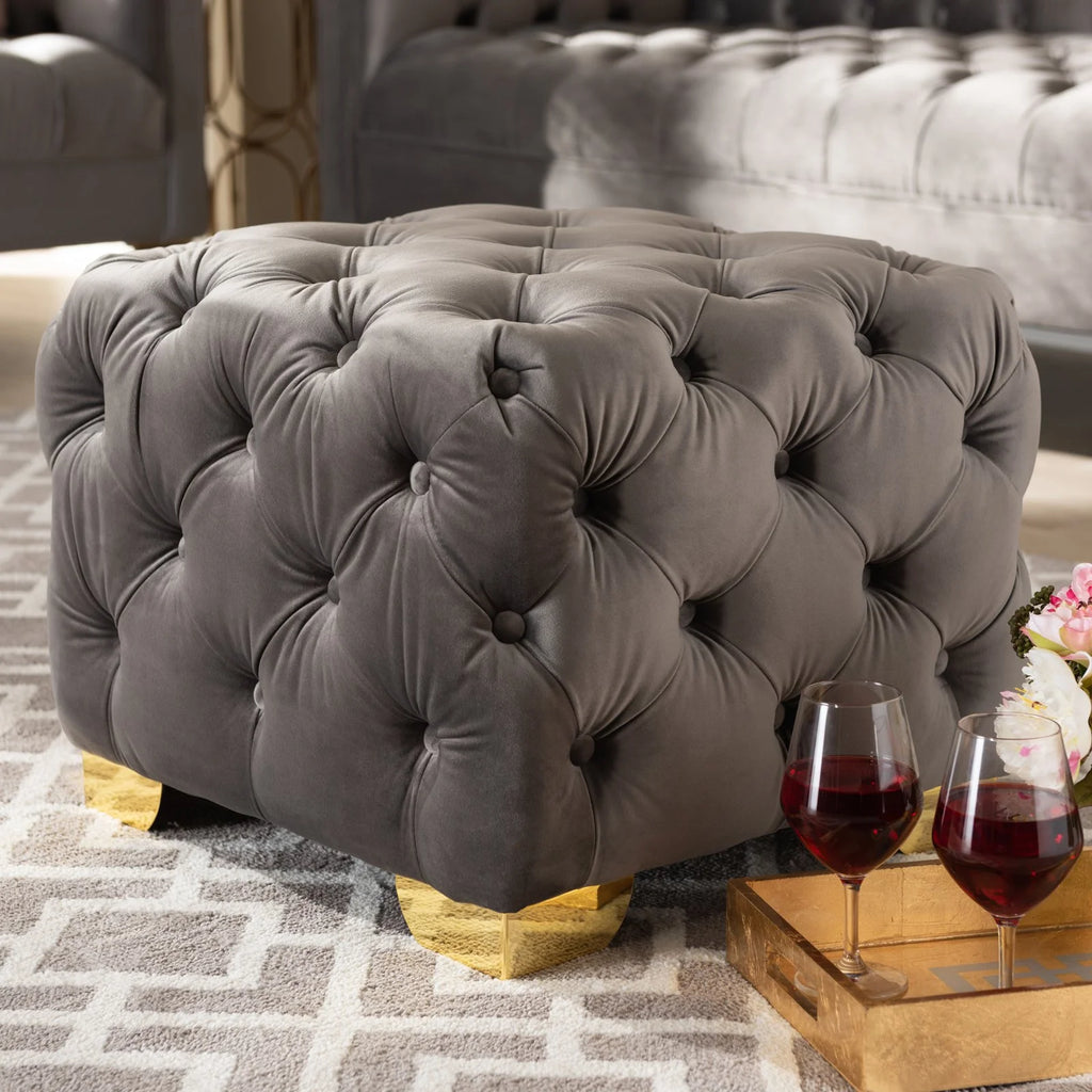 Royal Blue Velvet Ottoman G969633