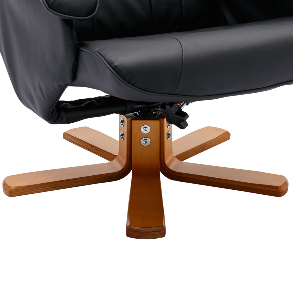 Beige Faux Leather Swivel Recliner Chair with Ottoman and Wood Base Z30321